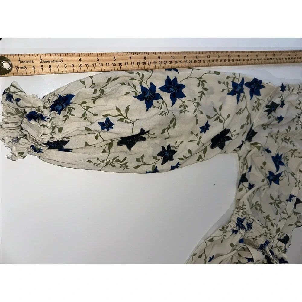 Free People Lighten Up White Floral Long Sleeve V-Neck Boho Mini Dress S/P - Picture 10 of 11